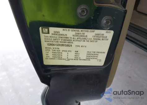 2002 Chevrolet Tahoe Lt из США, поврежденный, VIN 1GNEK13ZX2R150624